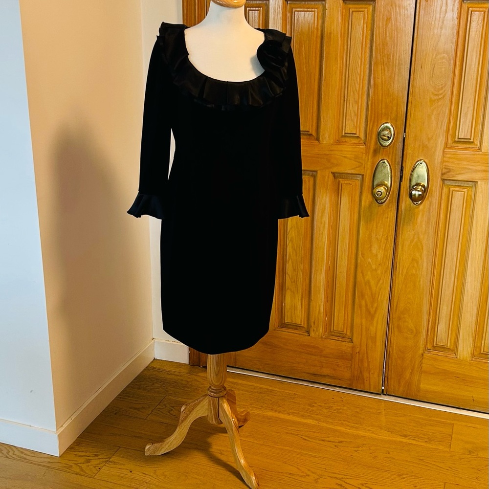 Teri Jon Black Sheath Cocktail Dress with Bell Sleeves